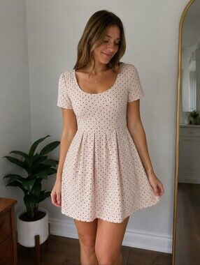 Pins and Needles Polka Dot Lace Fit & Flare Dress Coquette Cottagecore M